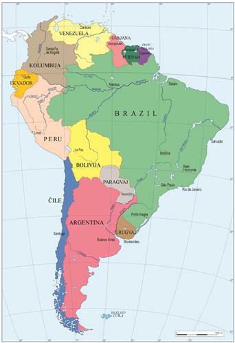 politička karta južne amerike Amerika, Južna | Proleksis enciklopedija politička karta južne amerike